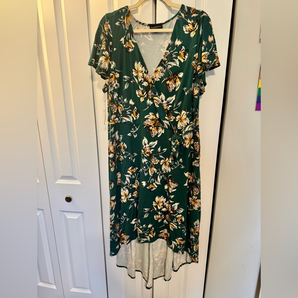 Green Floral Wrap Dress 2X